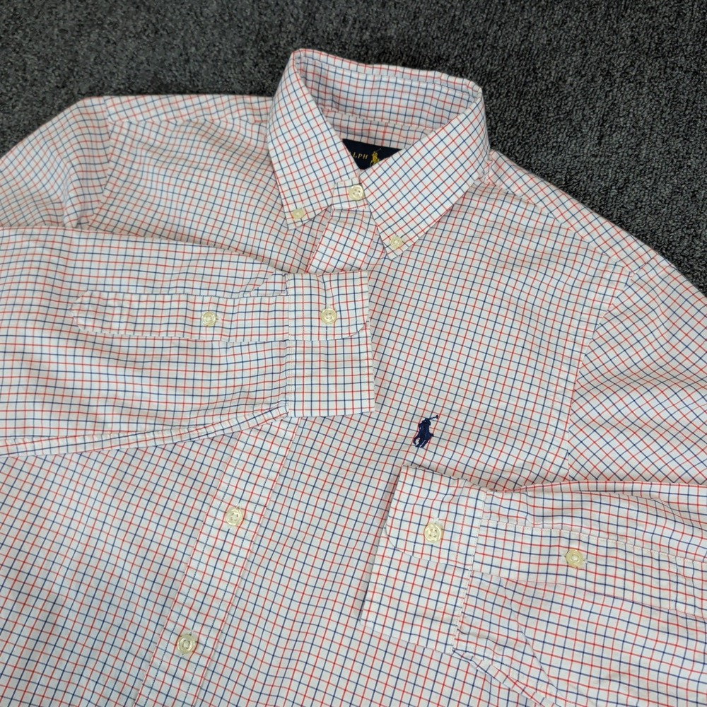 Ralph Lauren Preppy Tattersall Check Button Down Shirt Mens Small White Cotton — photo 2